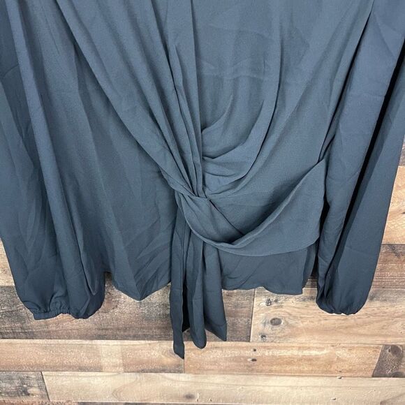 Inc International Concepts Blouse V Neck Black Draped Front Women Size Large - Picture 9 of 15